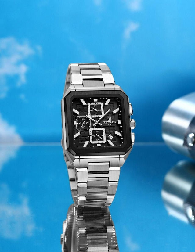 Men's Square Chronograph - Dark Blue & Rose Gold