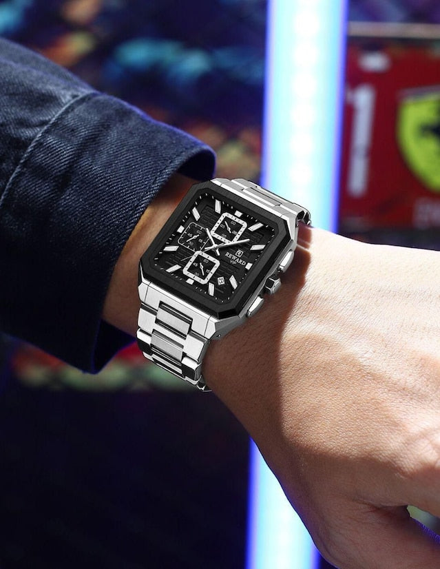 Men's Square Chronograph - Dark Blue & Rose Gold